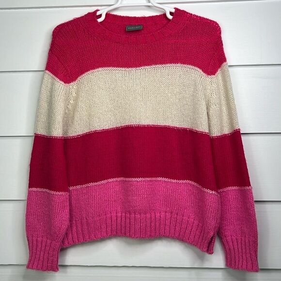 Wooden Ships Cameron Over Sized Pink Striped Knit Sweater Size Small/Medium - Picture 3 of 10